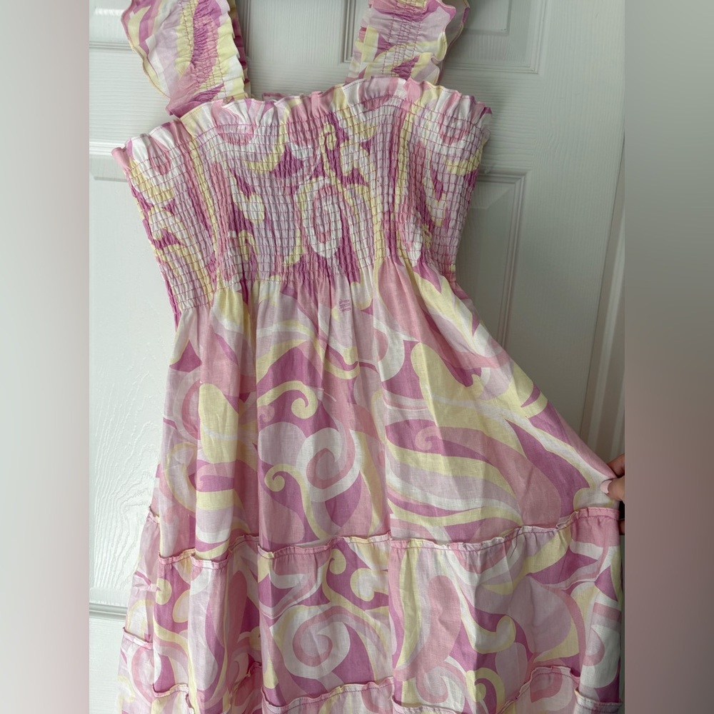 Hill House Home NWT Nap Dress Kaleidoscope Smocked Linen Midi Dress Size 2xl - Picture 4 of 13